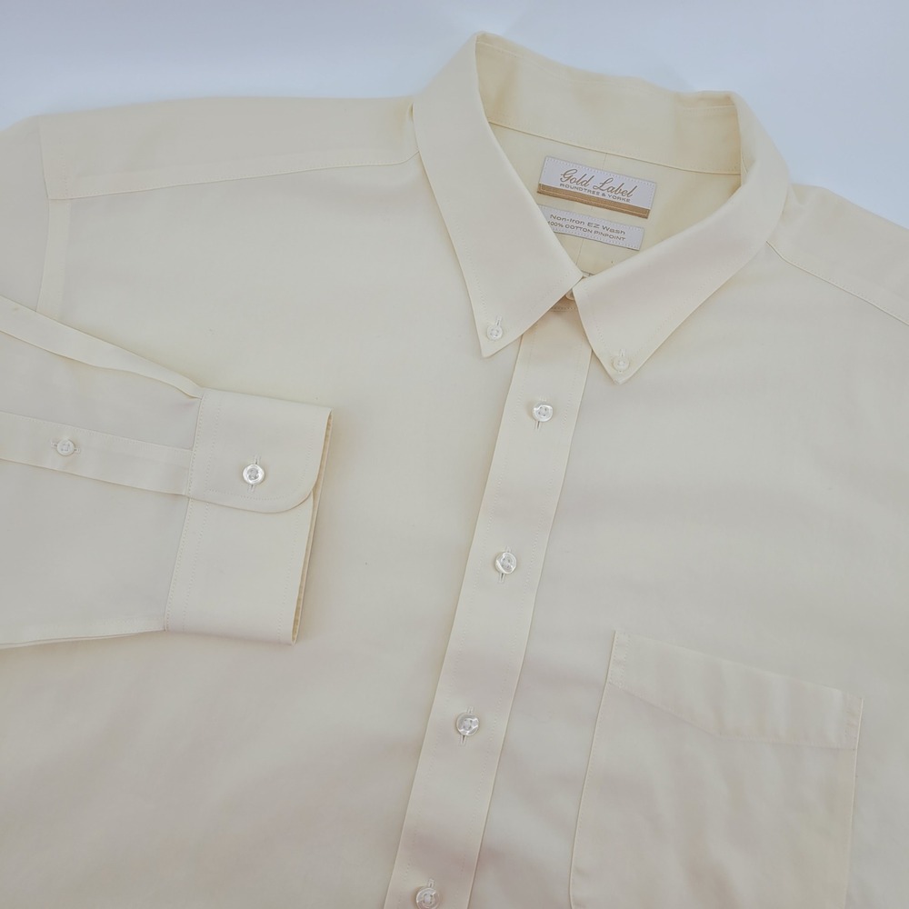 Roundtree & Yorke Gold Label Mens 2XLBig Yellow Cotton Formal Preppy Dress Shirt